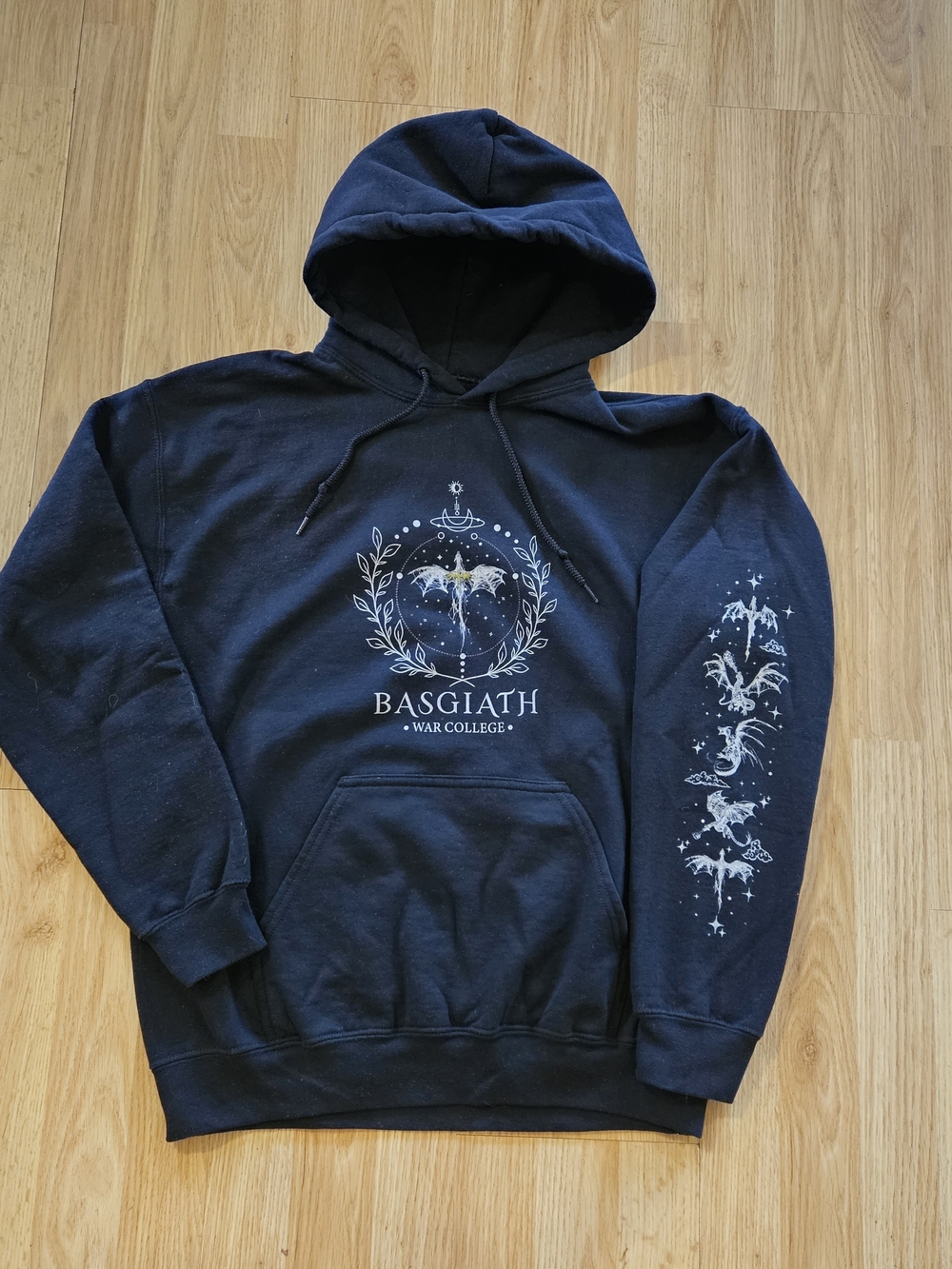 Fourth Wing Basgiath War College Black Hoodie W/ Sleeve Dragon Detail  Size M